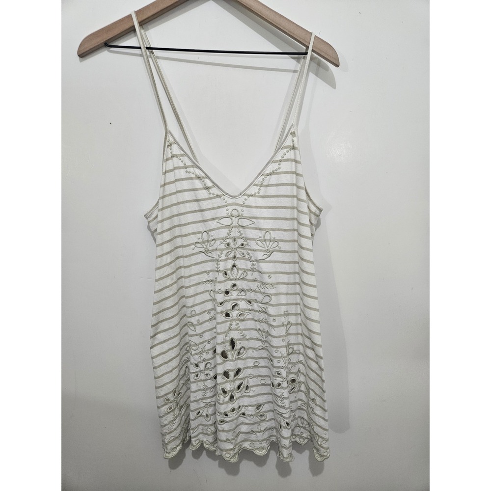 Free People Seafaring XS Ivory Striped Eyelet Embroidered Tunic Tank Boho